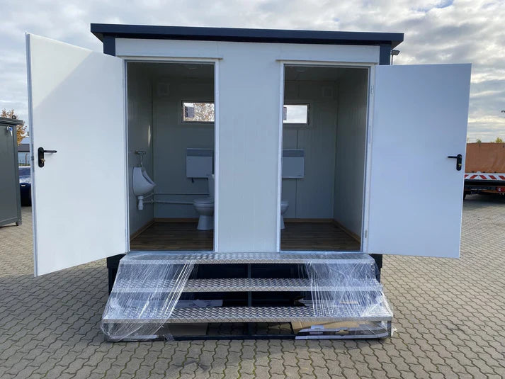 Conteneur sanitaire double avec réservoir à eaux usées, blanche, 3 x 2 mètres