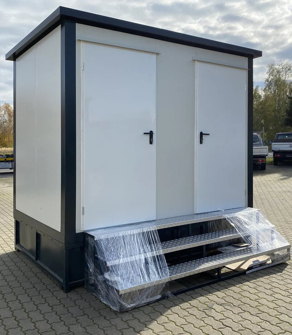 Conteneur sanitaire double avec réservoir à eaux usées, blanche, 3 x 2 mètres