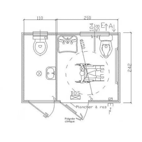Module de toilettes accessibles avec WC et lavabo adaptés