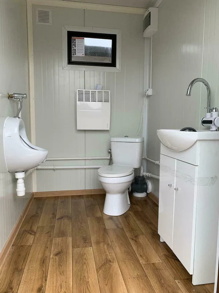 Conteneur sanitaire double avec réservoir à eaux usées, blanche, 3 x 2 mètres