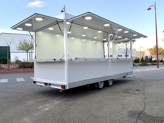 Remorque magasin / kiosque mobile de grande capacité à double essieu